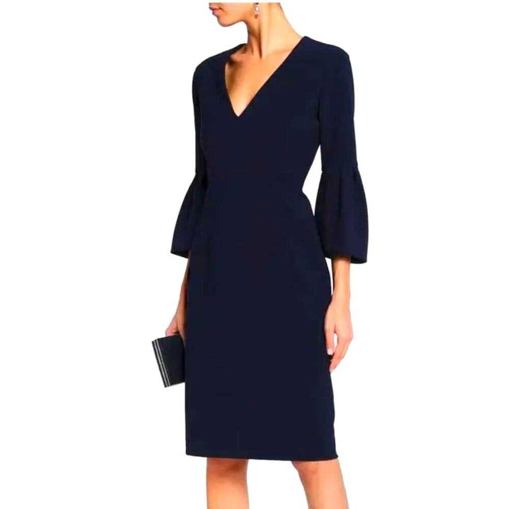 NWT Sachin & Babi Ginette Midi Dress Navy Carrie Inaba V Neck Trumpet Sleeves 8